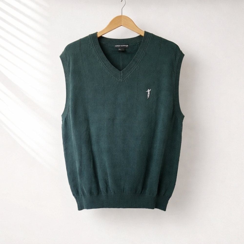 Fairway Outfitters Men's Large Green Cotton V-Neck Golf Sweater Vest Embroidered